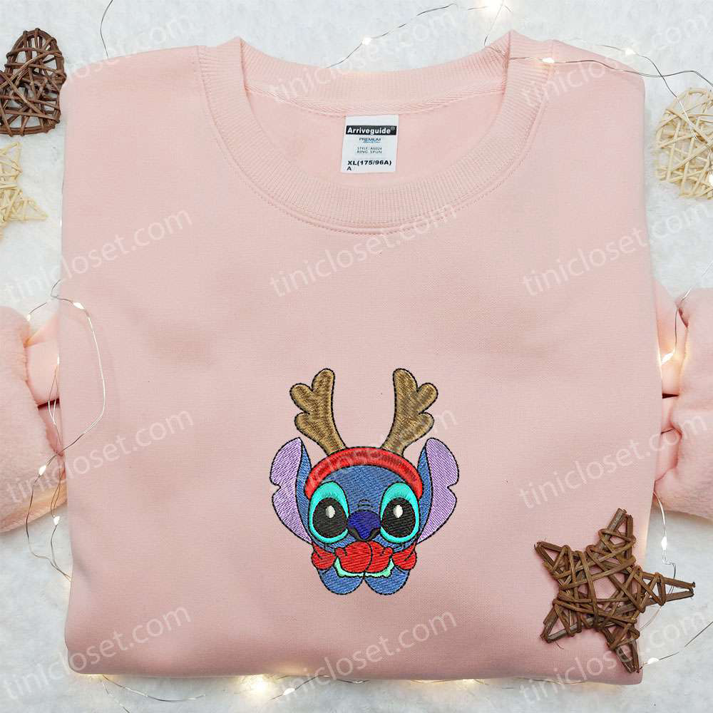 Disney Characters Embroidered Hoodie Stitch Reindeer & Christmas Shirt