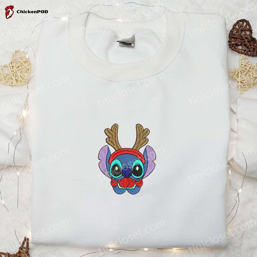 Disney Characters Embroidered Hoodie Stitch Reindeer & Christmas Shirt