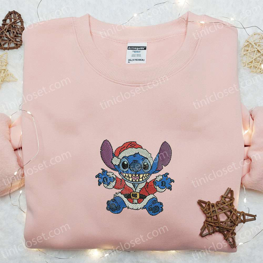 Stitch Santa Embroidered Shirt Disney Characters Hoodie Christmas Shirt