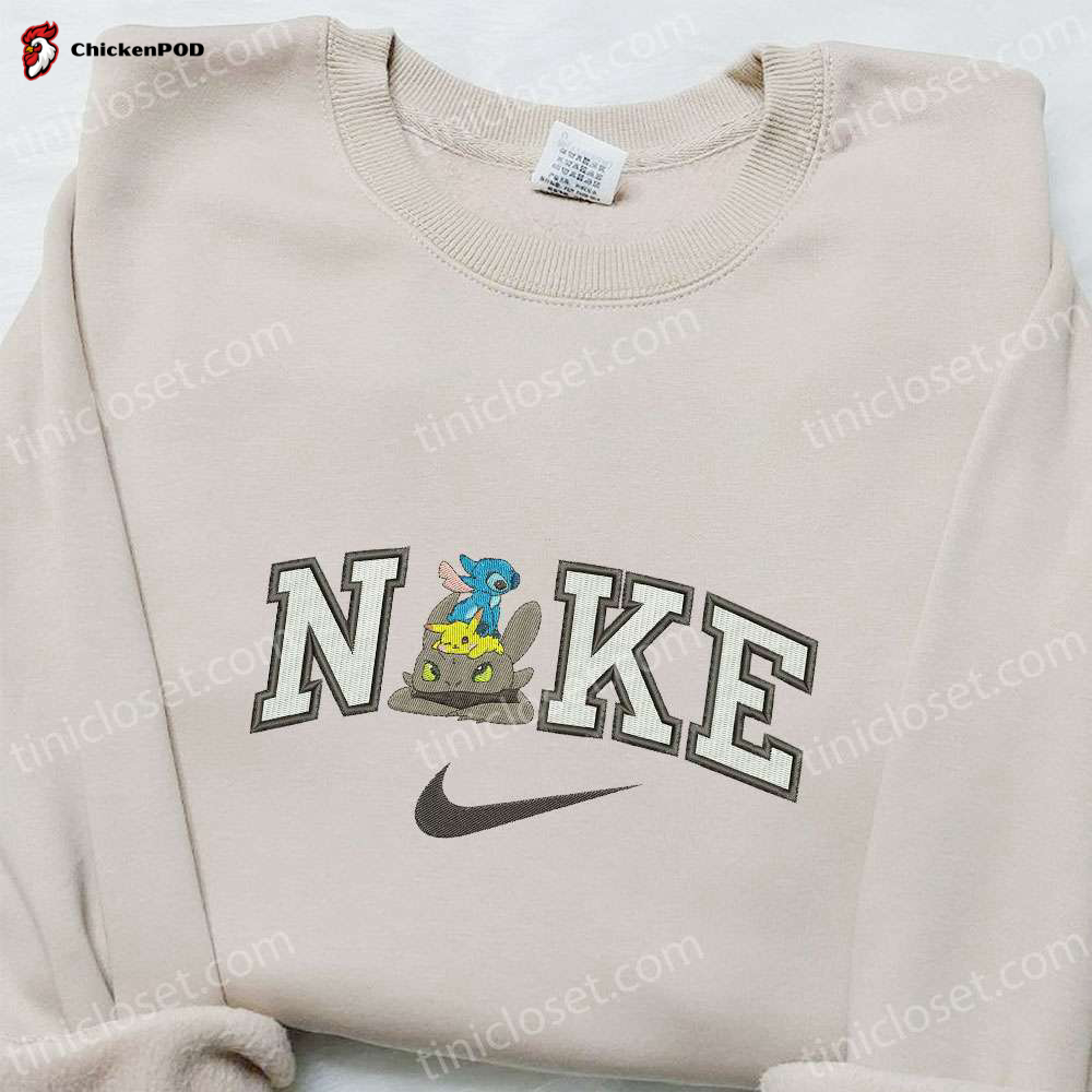 Stitch x Swoosh Cartoon Embroidered Sweatshirt: Nike Inspired Hoodie Perfect Family Gift