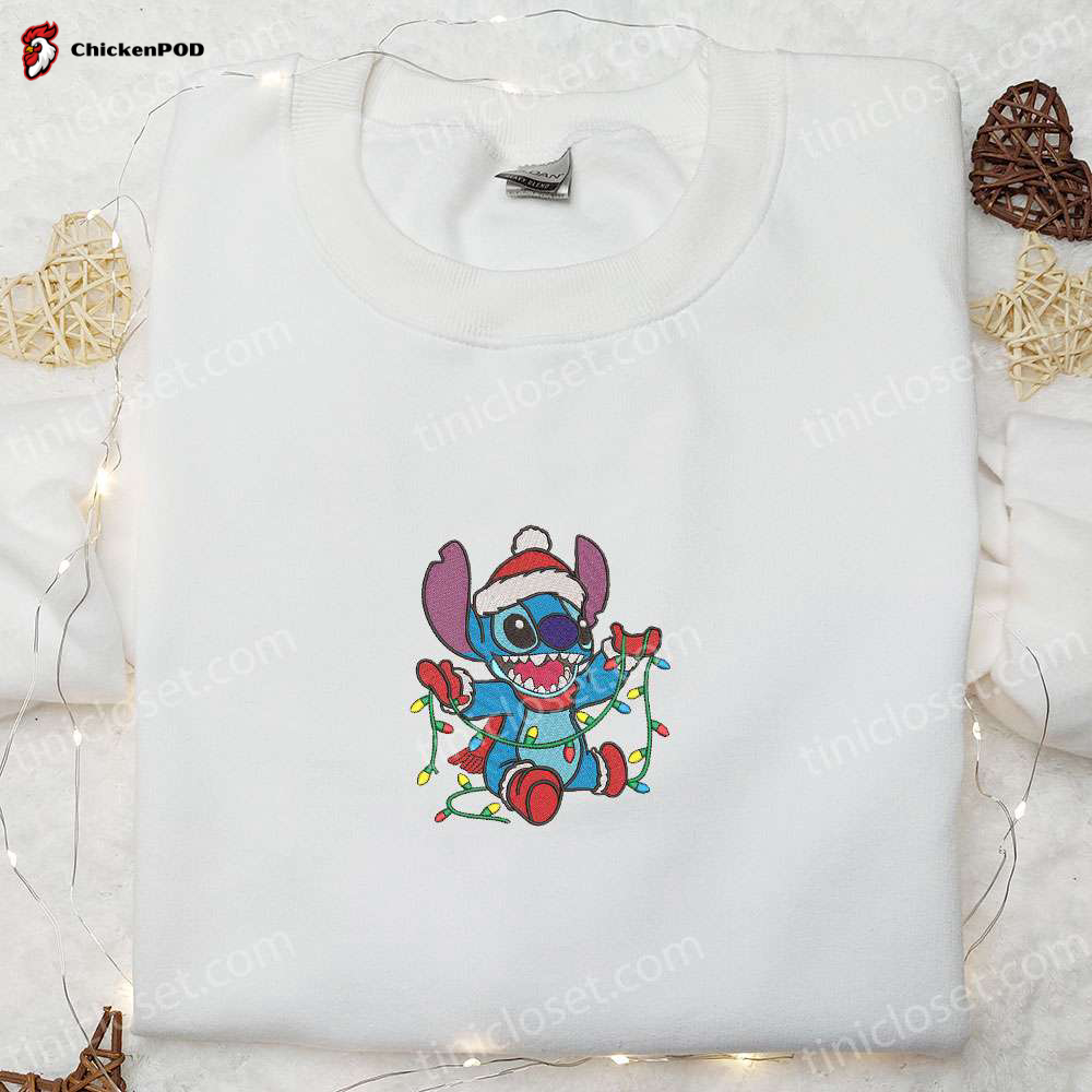 Stitch Xmas Embroidered Shirt & Disney Characters Hoodie – Perfect Christmas Gifts for Family