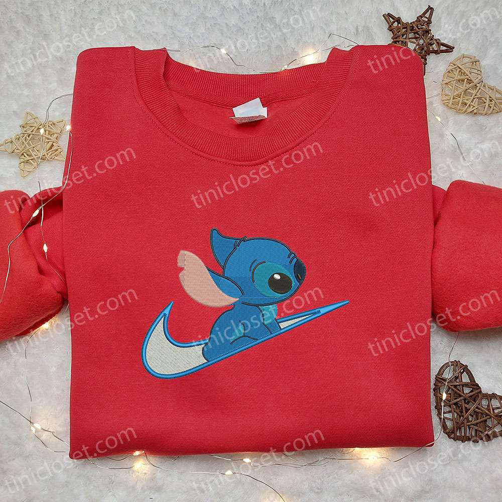 Disney Characters Embroidered Hoodie & Shirt: Stitch x Swoosh Cartoon – Best Family Gift Ideas