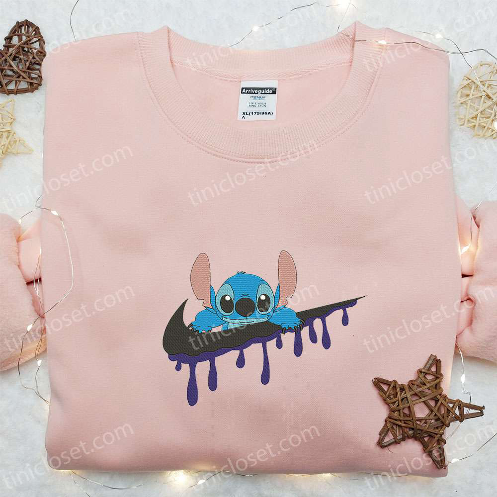 Stitch x Swoosh Cartoon Embroidered Sweatshirt: Nike Inspired Hoodie Perfect Family Gift