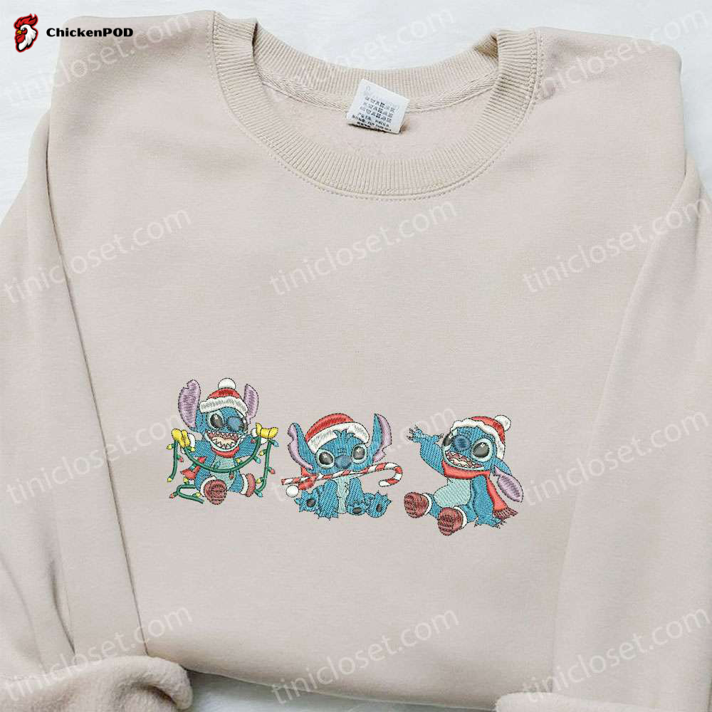 Stitch Naughty or Nice Candy Cane Embroidered Shirt & Disney Characters Hoodie – Best Christmas Gifts for Family