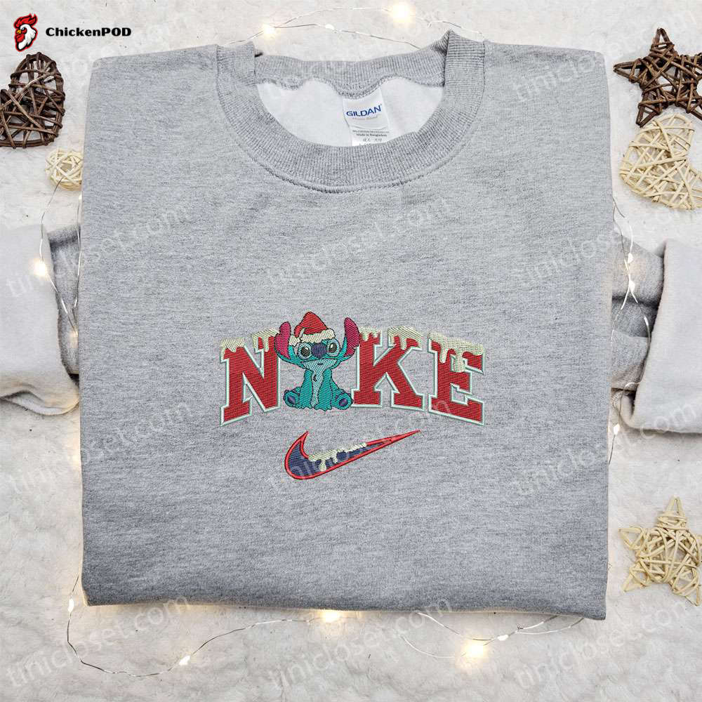 Stitch Xmas Snow x Nike Embroidered Shirt & Disney Characters Hoodie: Festive Christmas Sweatshirts