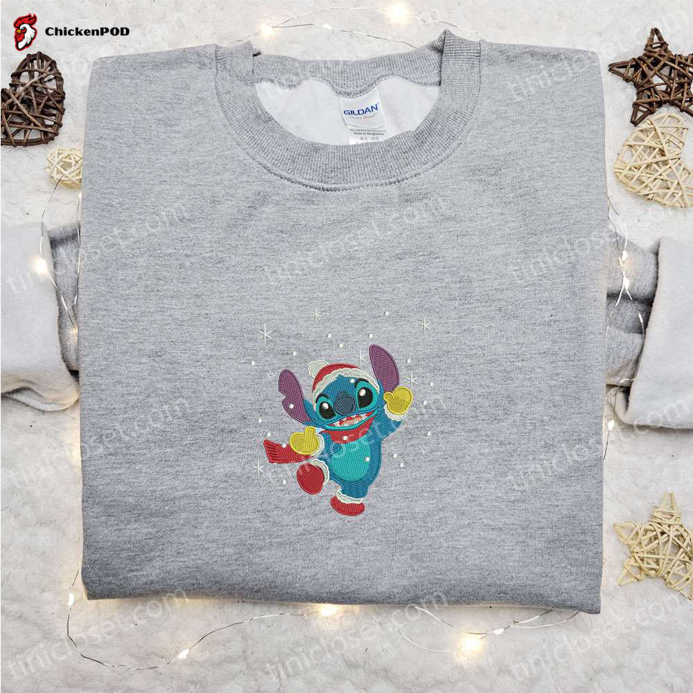 Stitch Santa Embroidered Shirt Disney Characters Hoodie Christmas Shirt