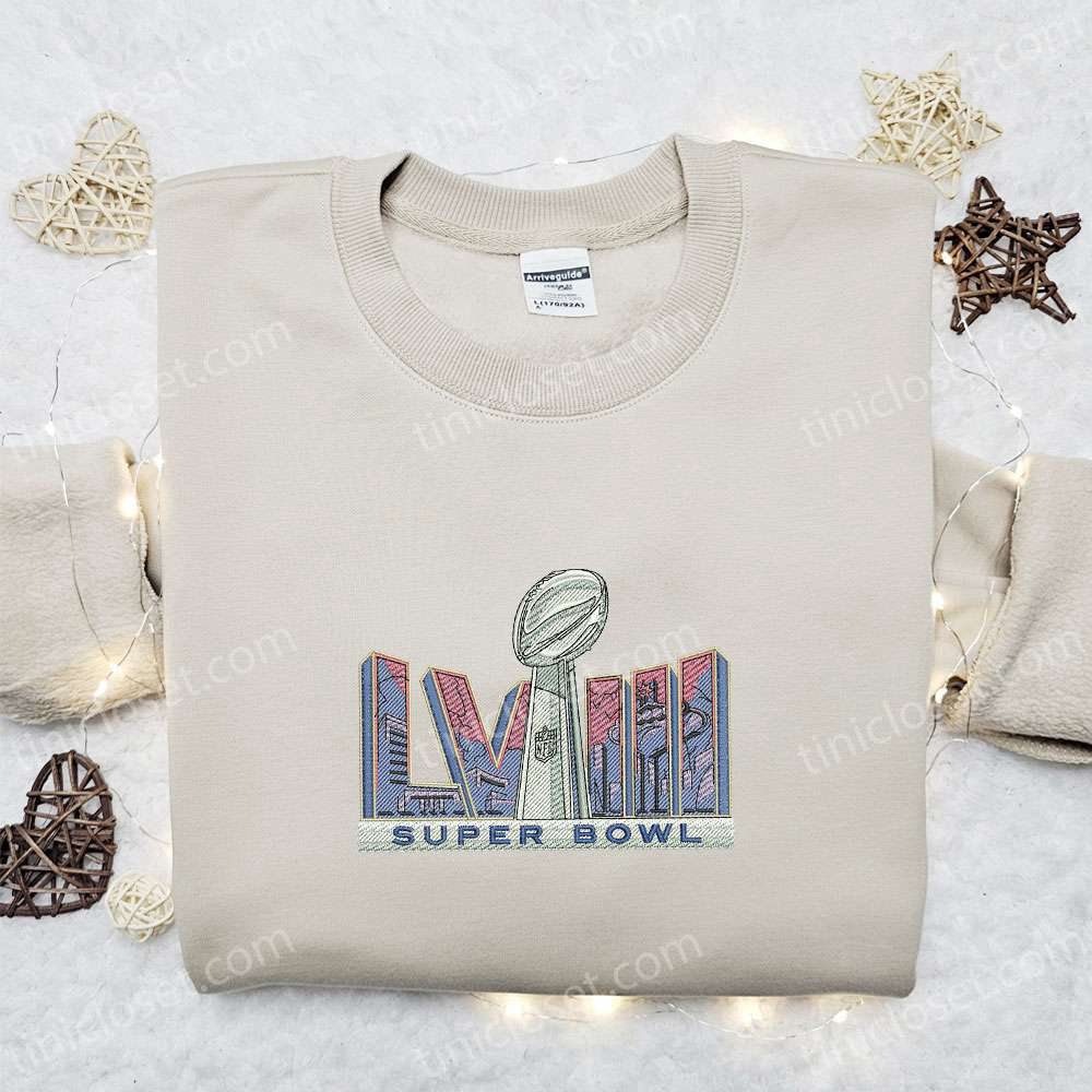 Superbowl LVIII Trophy Embroidered Shirt & NFL Sports Hoodie: Perfect Gift Idea for Football Fans!