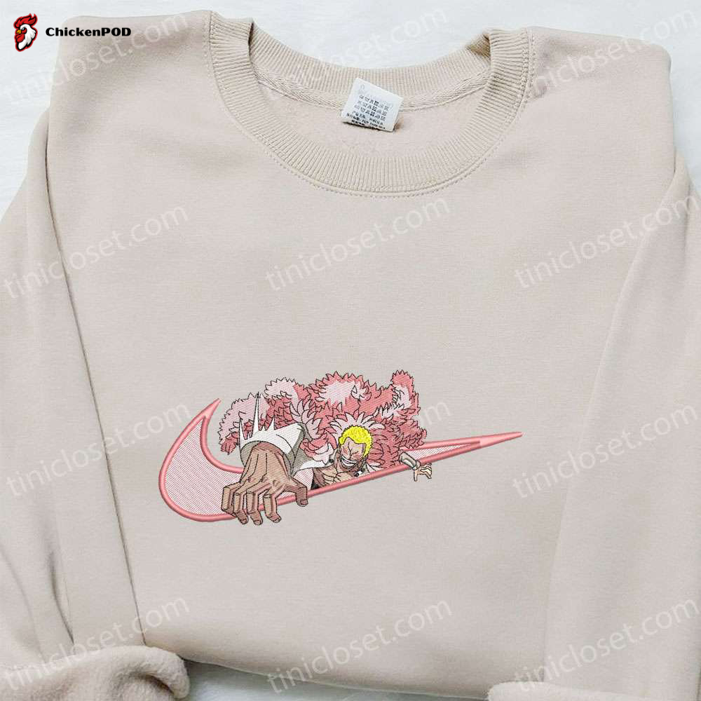 Swoosh x Donquixote Doflamingo Anime Embroidered Hoodie & One Piece Shirt: Nike Inspired Embroidery