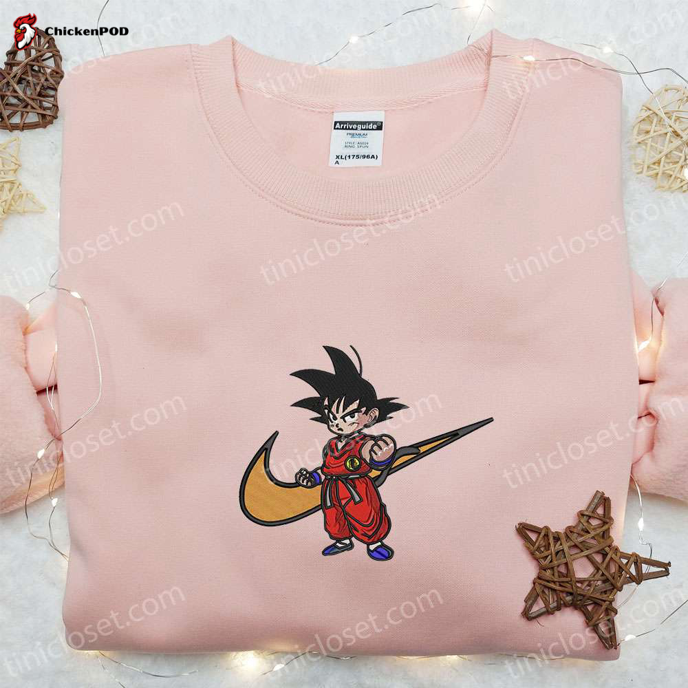 Swoosh x Goku Kid Anime Hoodie: Custom Embroidered Nike T-shirt Perfect Family Gift