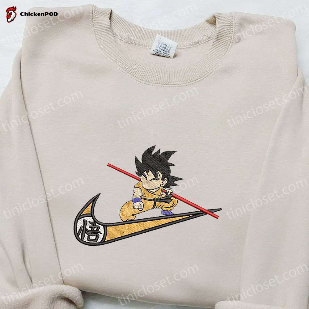 Swoosh x Goku Kid Anime Embroidered Shirt & Dragon Ball Hoodie: Custom Nike T-Shirt