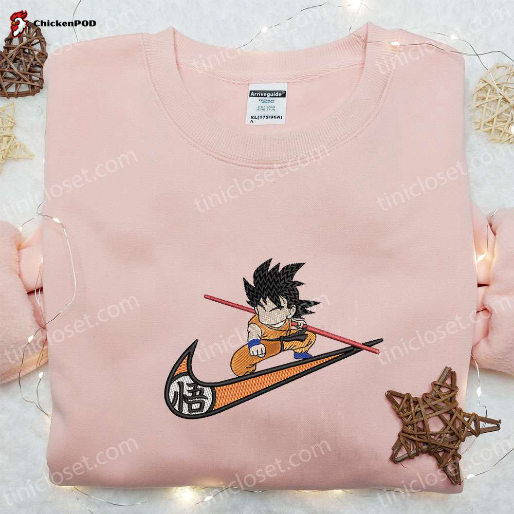 Swoosh x Goku Kid Embroidered Sweatshirt & Hoodie: Best Family Gift Custom Nike T-shirt