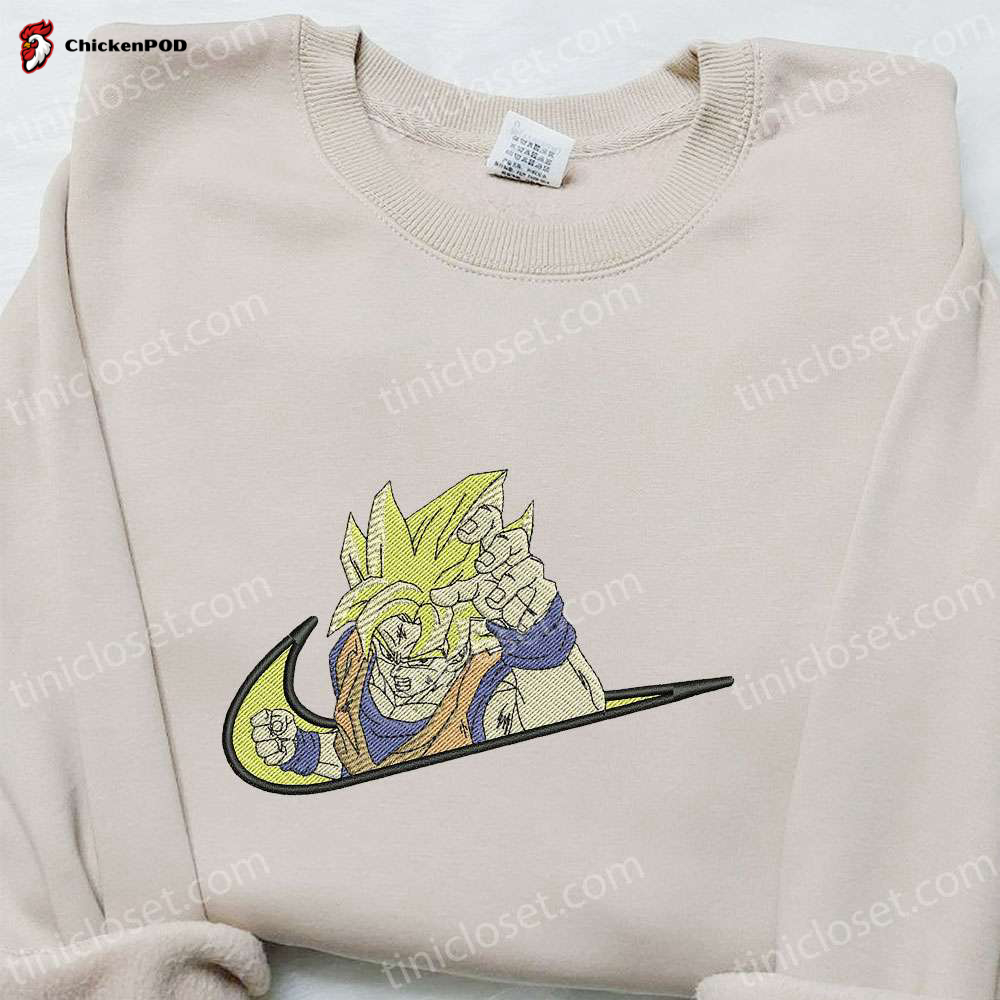 Swoosh x Goku Super Saiyan Anime Hoodie: Dragon Ball Embroidered Shirt – Cool Anime Clothing