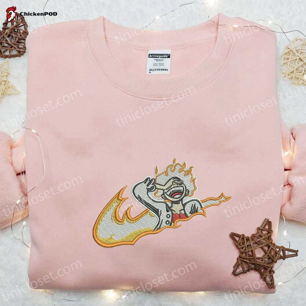 Swoosh x Luffy Gear 5 Laughing Sweatshirt: One Piece Anime Embroidered Shirt Perfect Gift Idea for All Occasions