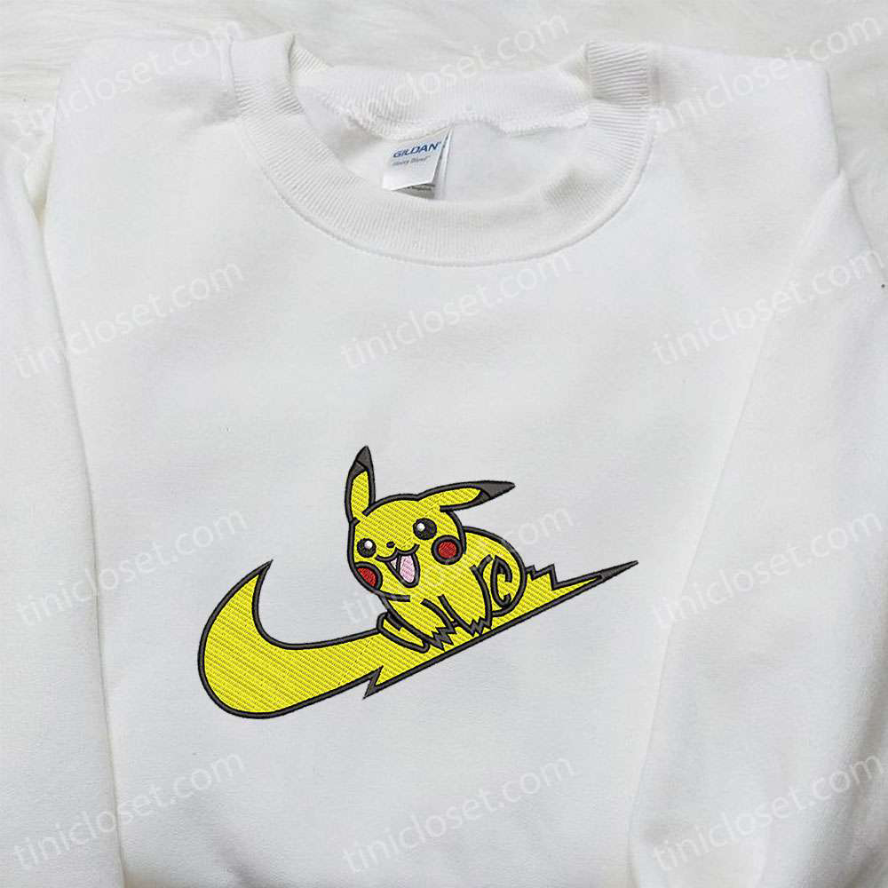 Swoosh x Pikachu Anime Embroidered Shirt – Pokemon T-shirt Best Family Gift Ideas