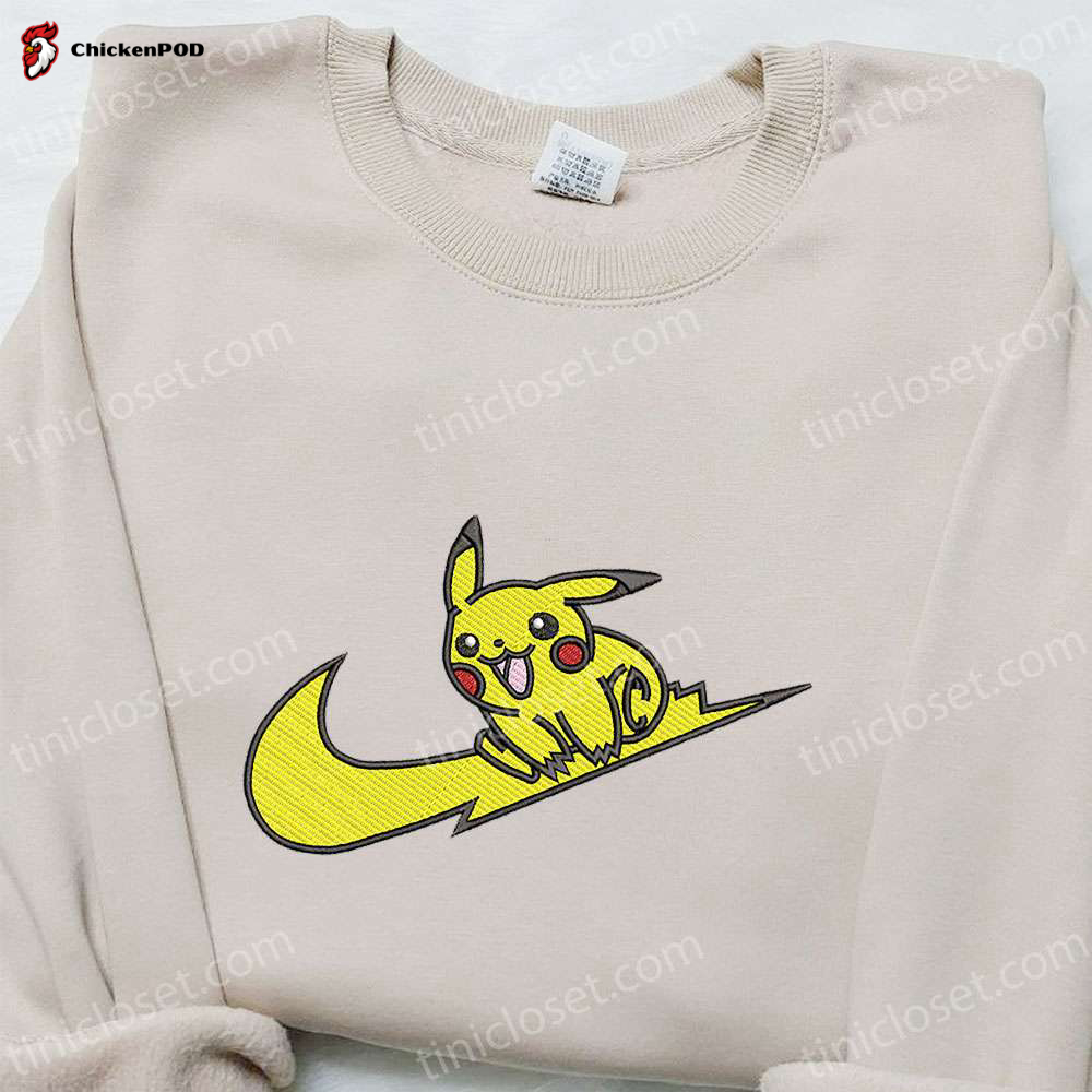 Swoosh x Pikachu Anime Embroidered Shirt – Pokemon T-shirt Best Family Gift Ideas