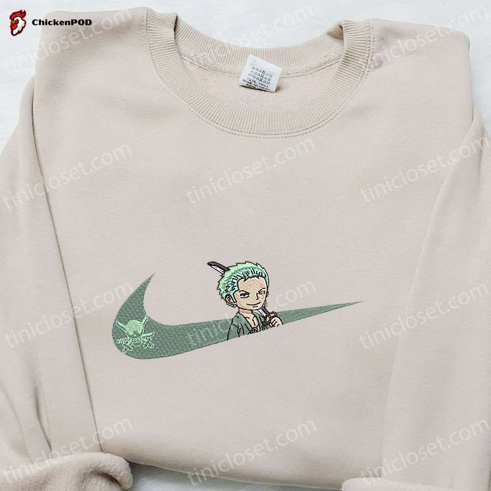 Swoosh x Roronoa Zoro Anime Sweatshirt: Best One Piece Embroidered Shirt Perfect Family Birthday Gift