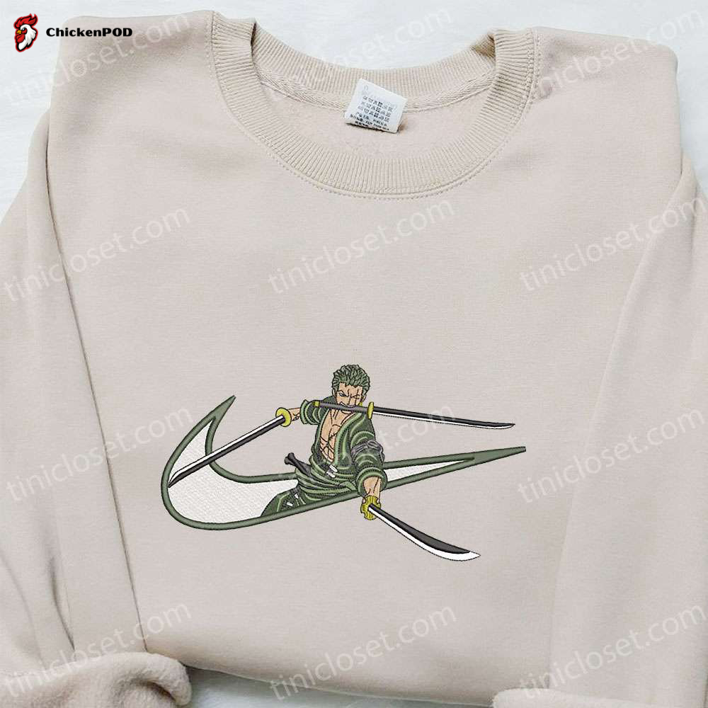 Swoosh x Roronoa Zoro Embroidered Sweatshirt: Nike Inspired Shirt Best Family Gift Ideas