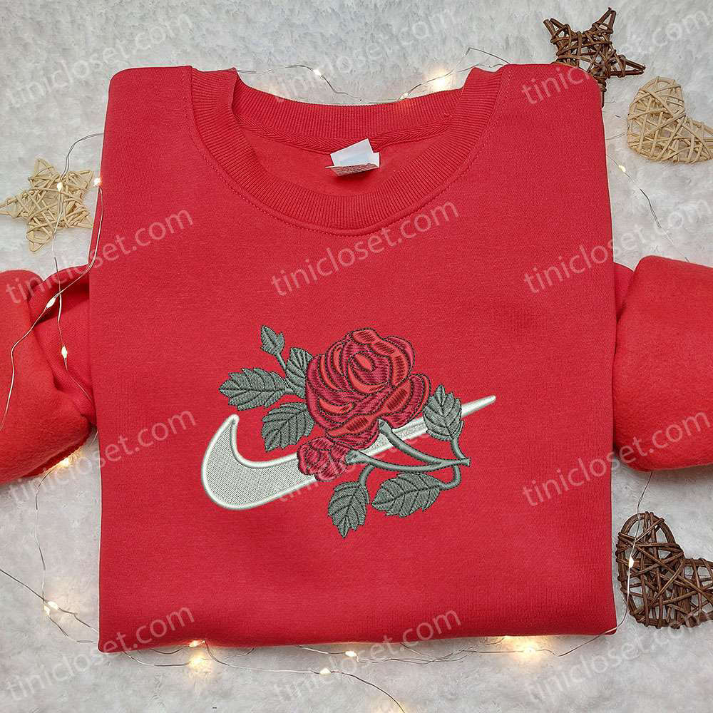 Swoosh x Rose Flower Embroidered Hoodie & Nike Inspired Shirt: Best Family Gift Ideas