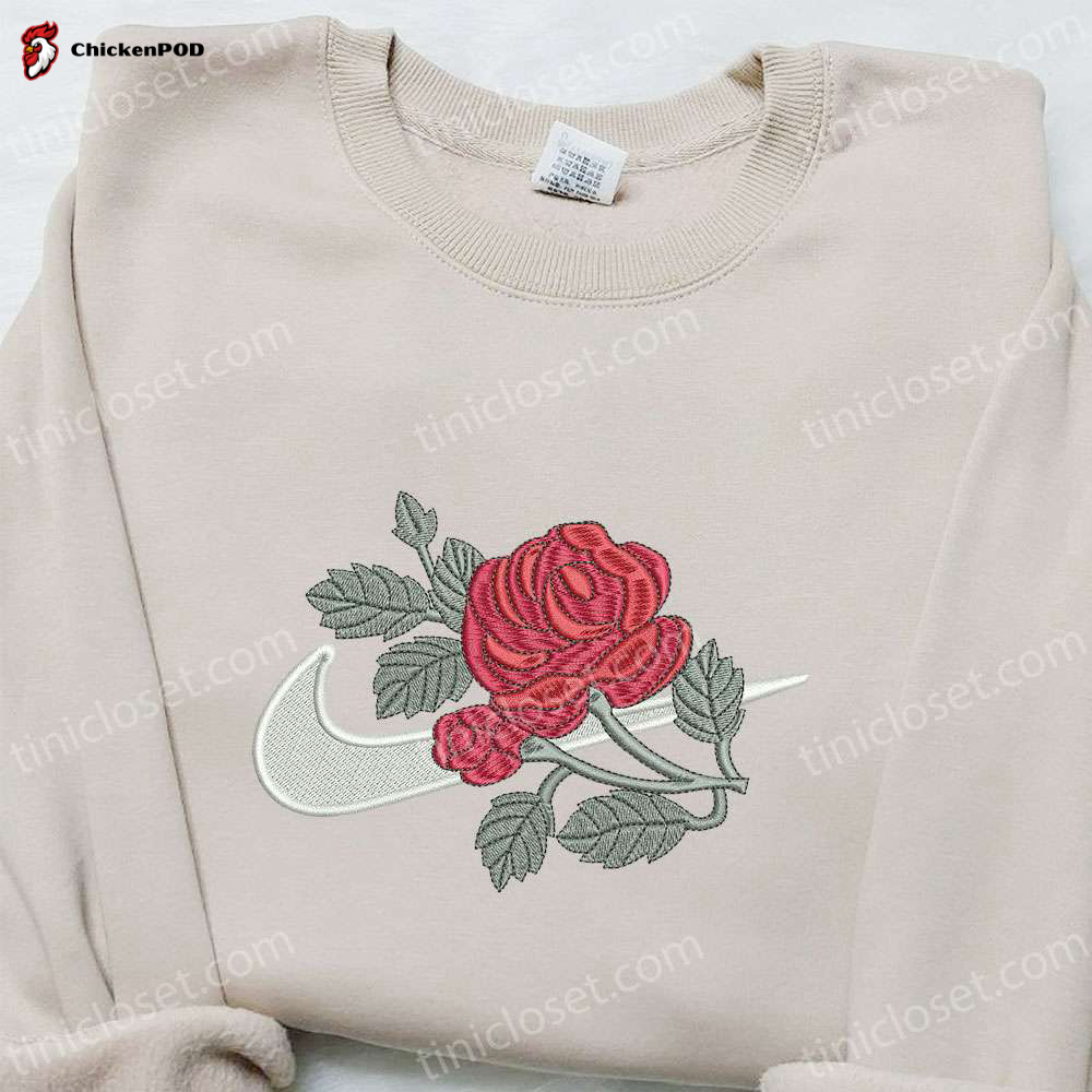 Swoosh x Rose Flower Embroidered Hoodie & Nike Inspired Shirt: Best Family Gift Ideas