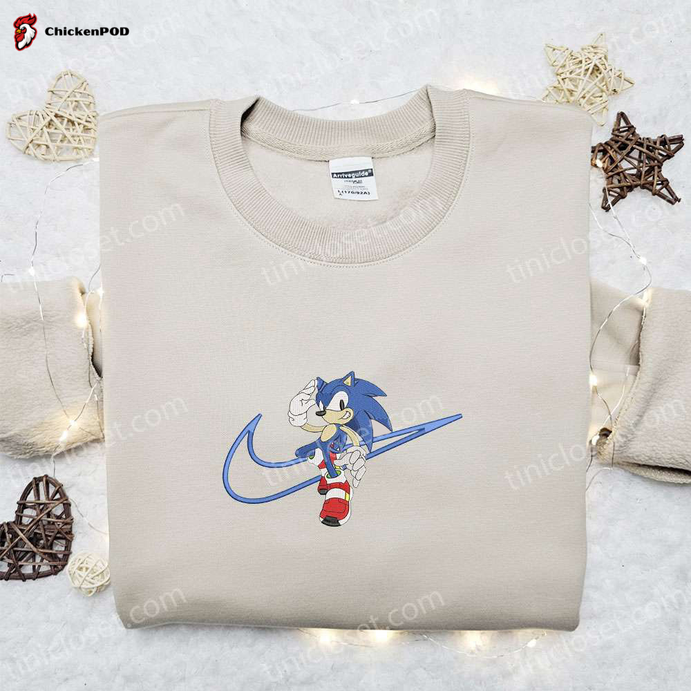 Swoosh x Sonic Embroidered Sweatshirt Movie and Game Shirt Best Gift Ideas for All Occasions