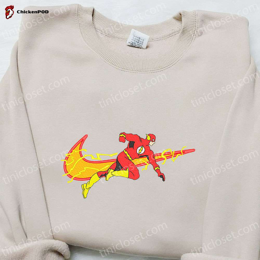 Supercharged Style: Swoosh x The Flash Movie Embroidered Hoodie & Marvel Cinematic Universe Shirt – Custom Embroidery