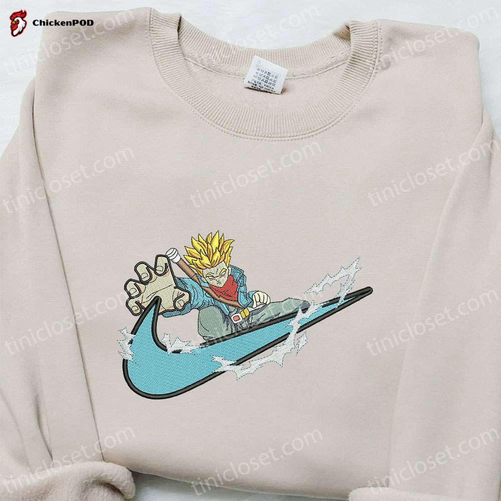 Swoosh x Trunks Anime Hoodie Dragon Ball & Nike Inspired Embroidered Shirts Engaging Anime Apparel for Fans