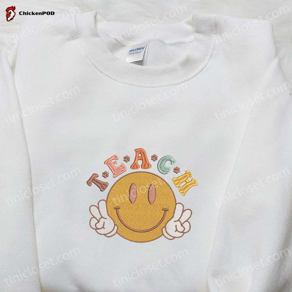 Get Festive with Teach Smiley Face Embroidered Shirt & Thanksgiving Hoodie – Perfect Gift Idea!