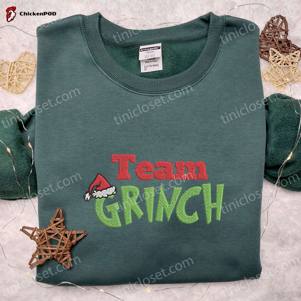 Get Festive with Team Grinch Embroidered Shirt & Hoodie – Perfect Christmas Gifts for Family