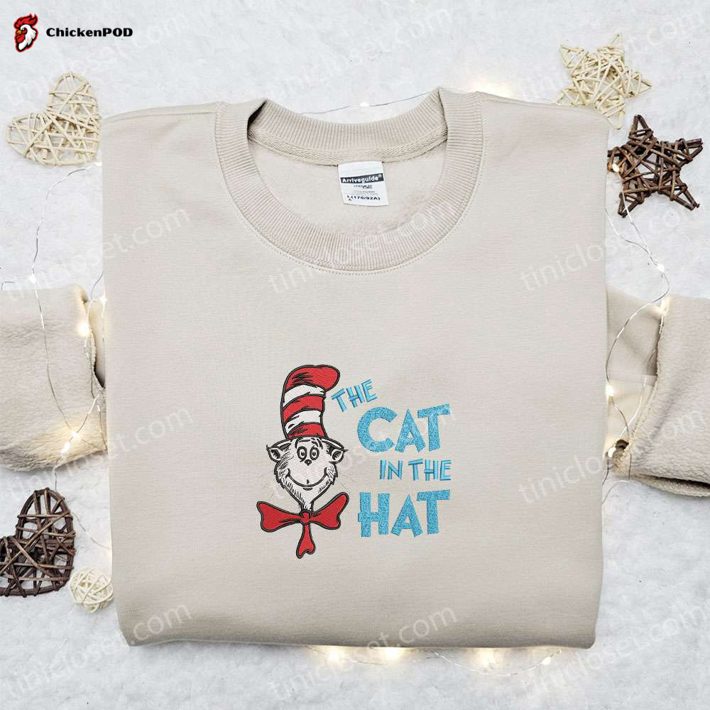 Dr Seuss Cat in the Hat Embroidered Shirt & Hoodie: Perfect Cartoon Gift Idea