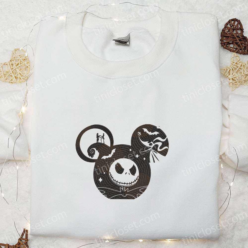 Nightmare Before Christmas Jack Sally Skeleton x Mickey Embroidered Shirt: Best Disney Halloween Gift for Family