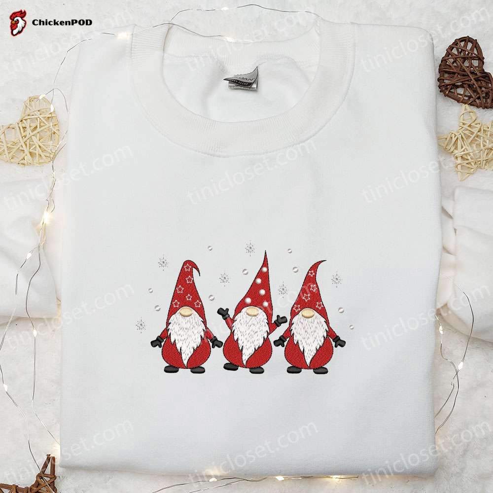 Get Festive with Snow Embroidered Hoodie & T-shirt Set Perfect Christmas Gift Ideas for Gnome Lovers!