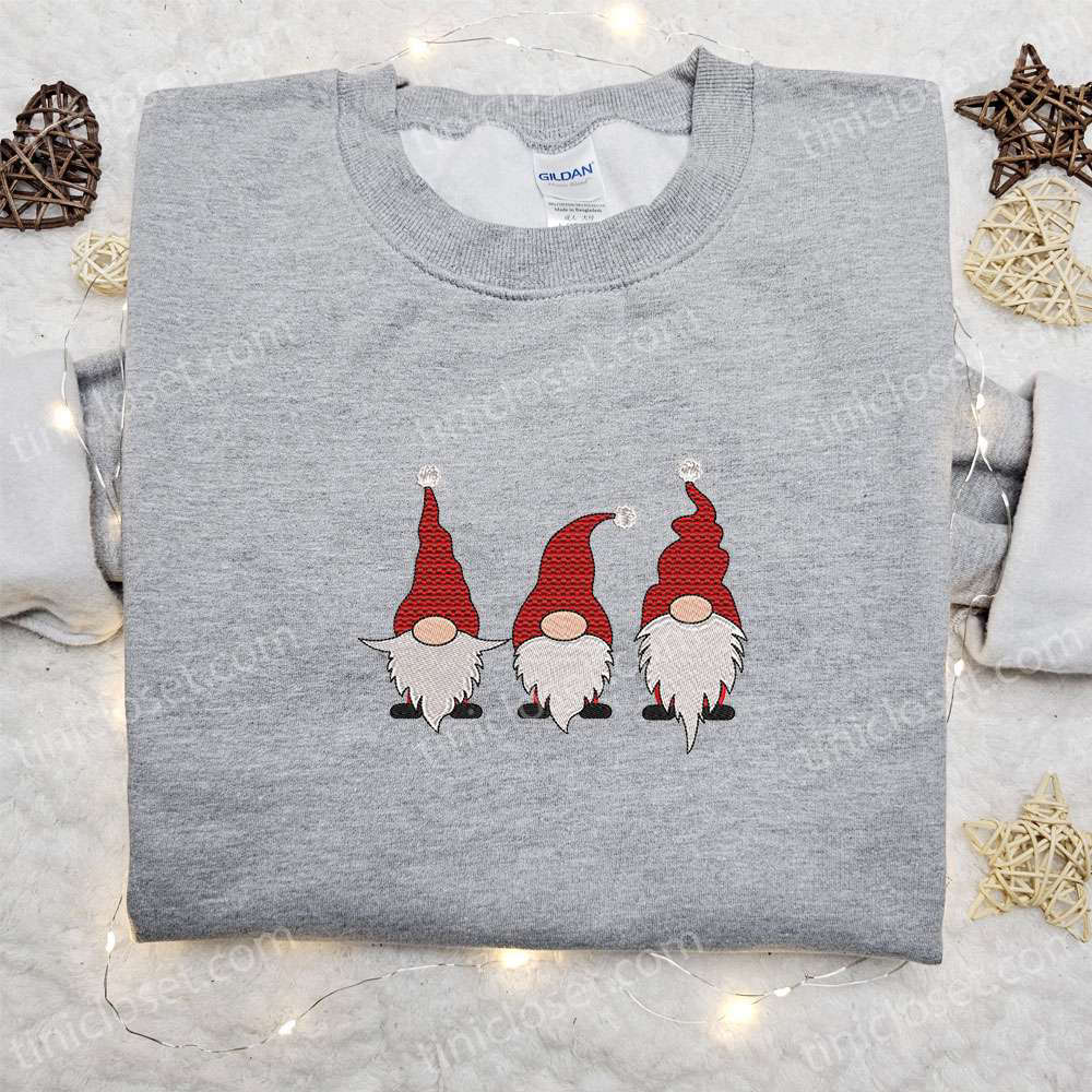 Three Little Gnomes Embroidered Shirt – Cute Christmas Gift Idea for a Festive Look