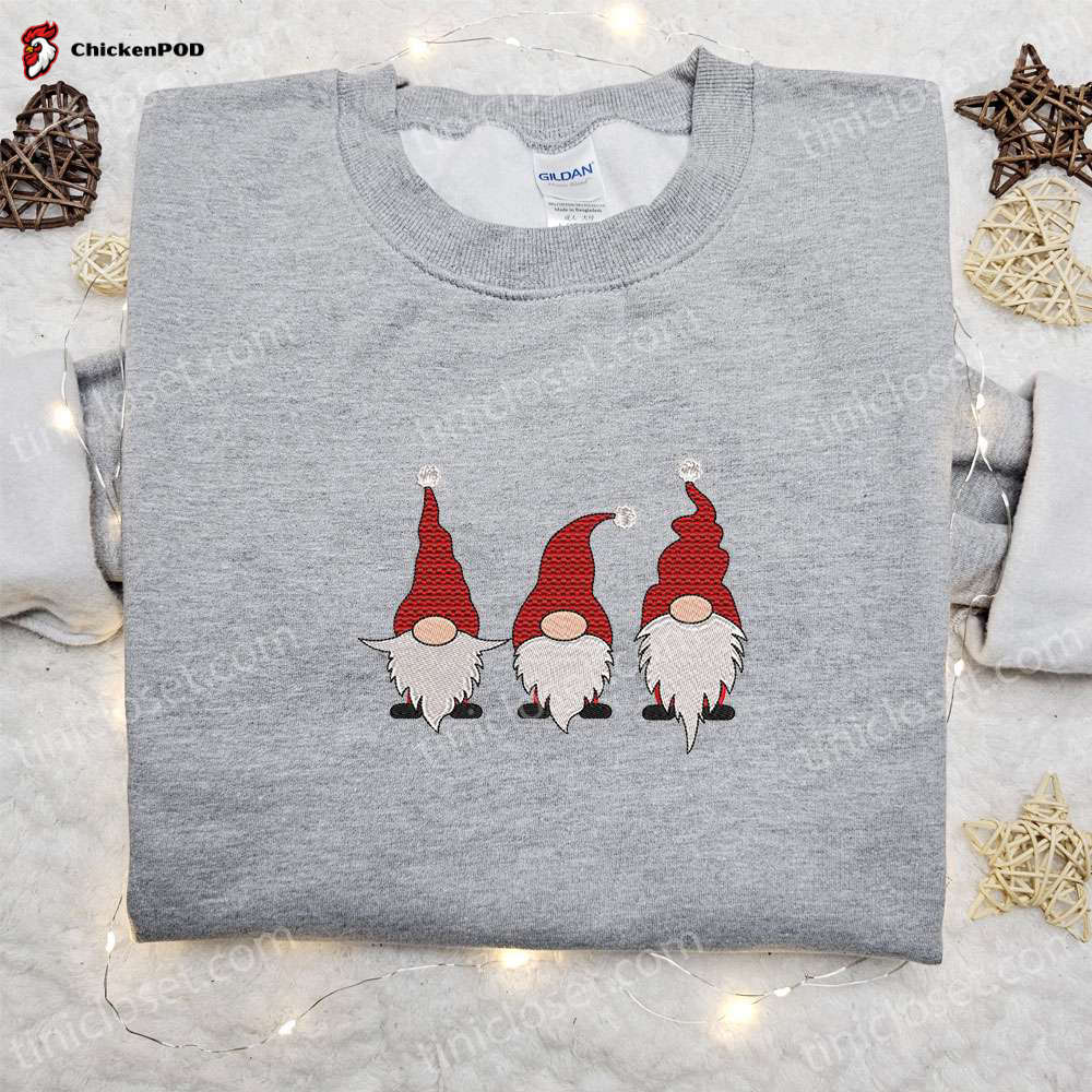 Christmas Embroidered Shirt: Three Mini Gnomes Lights Best Gift Idea for Family