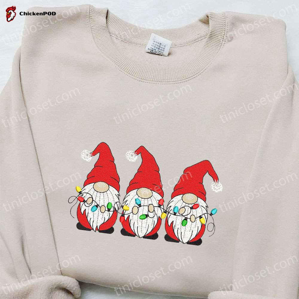 Get Festive with Snow Embroidered Hoodie & T-shirt Set Perfect Christmas Gift Ideas for Gnome Lovers!