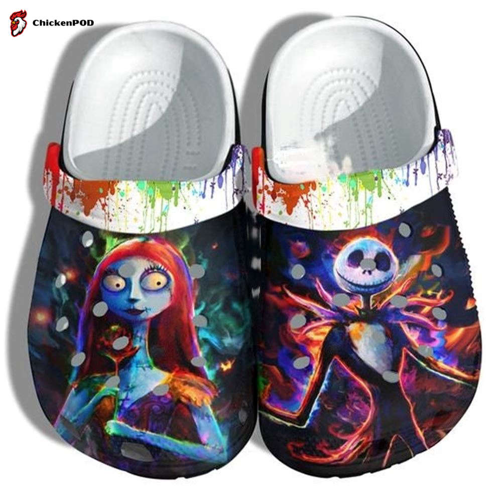 Tie Dye Jack Skellington Crocs-Slippers Shoes Clogs For Aunt Halloween, Colorful Sally Croc Shoes Gifts Grandma Christmas