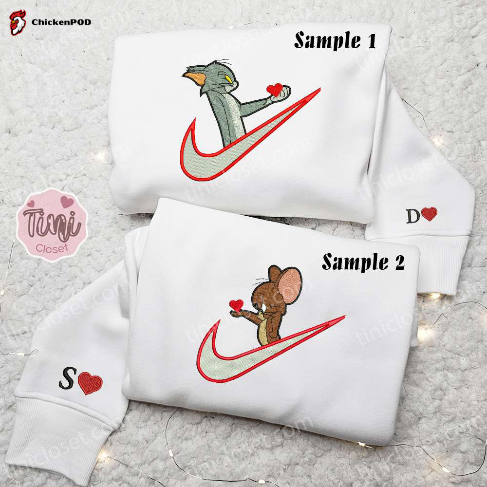 Tom And Jerry Giving Heart x Nike Couple Embroidered Shirt – Cartoon Hoodie & Sweatshirt for Valentine’s Day