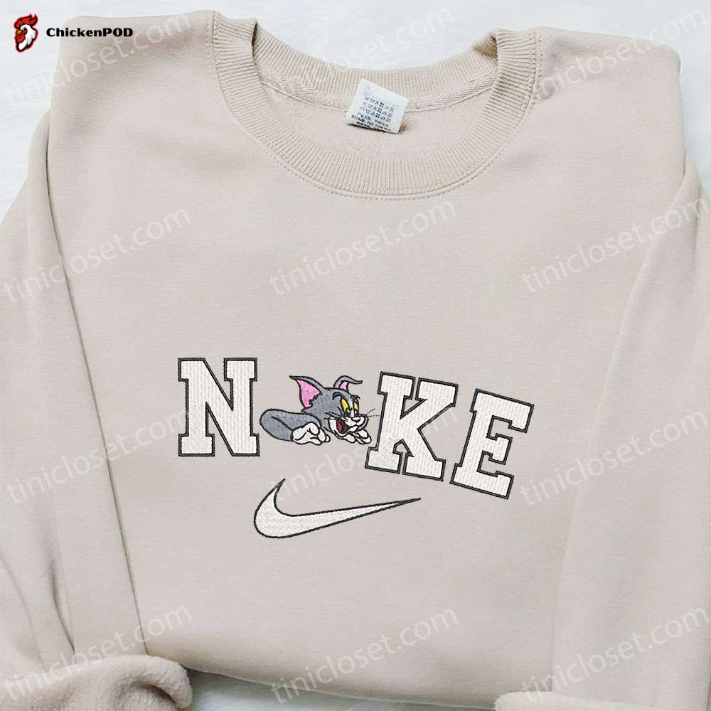 Tom Cat x Nike Cartoon Embroidered Sweatshirt: Tom and Jerry Hoodie Perfect Family Gift