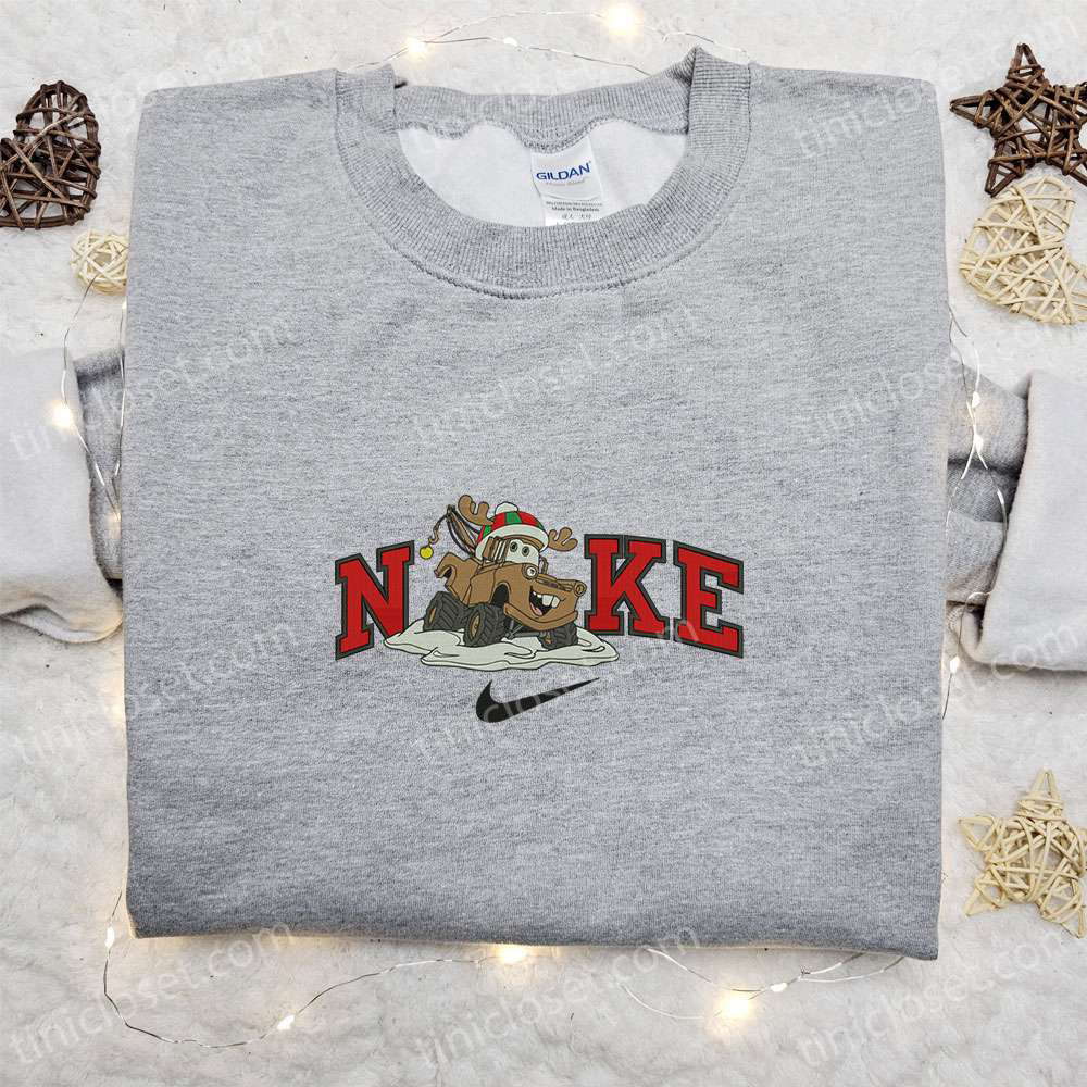 Tow Mater Reindeer x Nike Embroidered Sweatshirt: Pixar Cars Disney Plus Shirt Best Gift Ideas for All Occasions