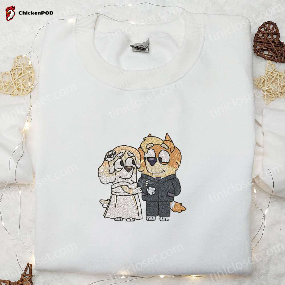 Uncle Rad & Frisky Married Embroidered Shirt & Bluey Cartoon Hoodie – Perfect Couple Gift Idea