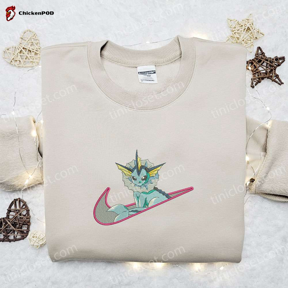 Vaporeon x Nike Swoosh Embroidered Shirt & Pokemon Anime Hoodie: The Best Gift Idea for Pokemon Fans!