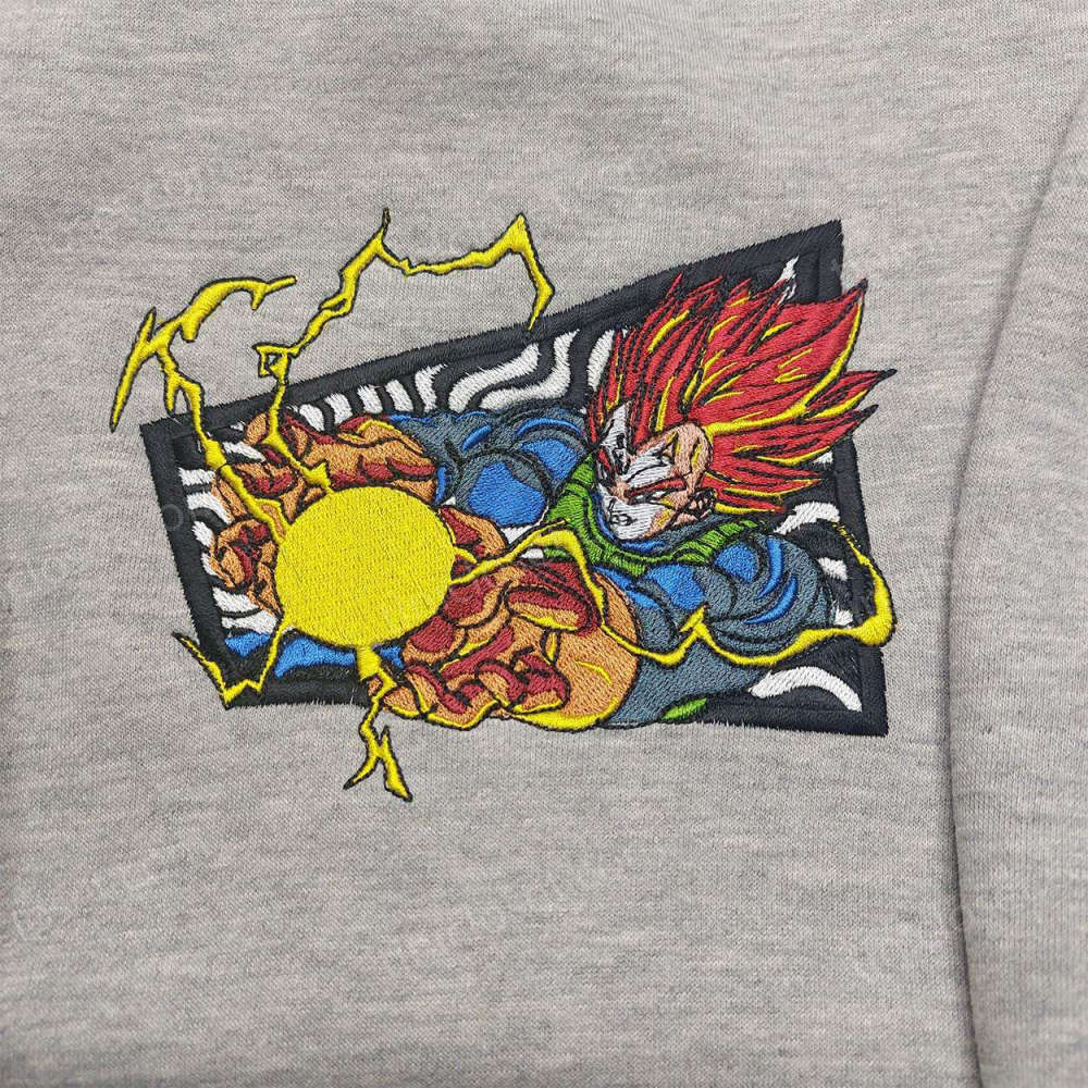 Stylish Vegeta Super Saiyan Blue Embroidered Shirt & Sweatshirt – Anime Inspired Collection