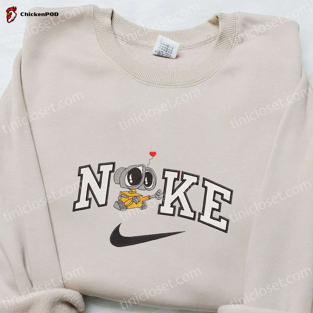 Disney Characters Embroidered Sweatshirt: Wall-E x Nike Cartoon Custom T-Shirt