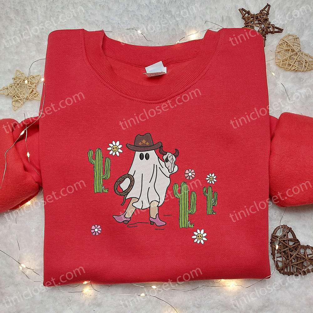 Spooktacular Western Cowboy Ghost Embroidered Sweatshirt – Perfect Halloween Shirt Best Family Gift