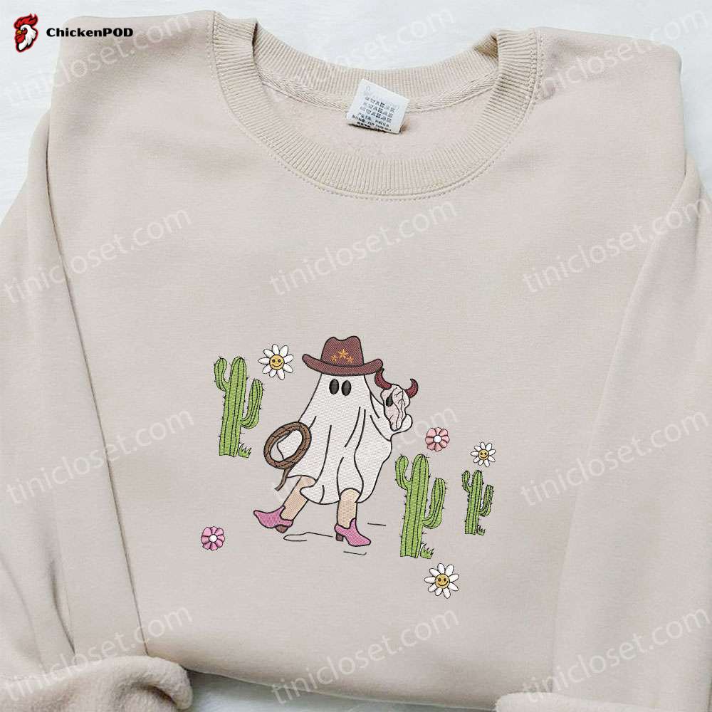 Spooktacular Western Cowboy Ghost Embroidered Sweatshirt – Perfect Halloween Shirt Best Family Gift