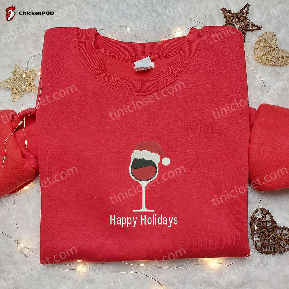 Get Festive with Wine Glass Santa Hat Hoodie & Christmas Embroidered T-shirt – Perfect Christmas Gift Ideas