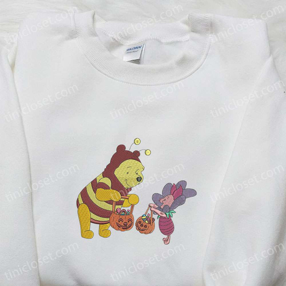 Winnie The Pooh & Piglet Halloween Embroidered Sweatshirt: Disney Cartoon Hoodie Best Gift Idea