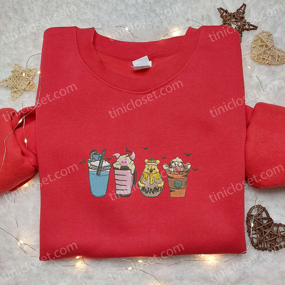 Winnie The Pooh Fall Coffee Embroidered Sweatshirt: Disney Characters Shirt Best Halloween Gift Ideas