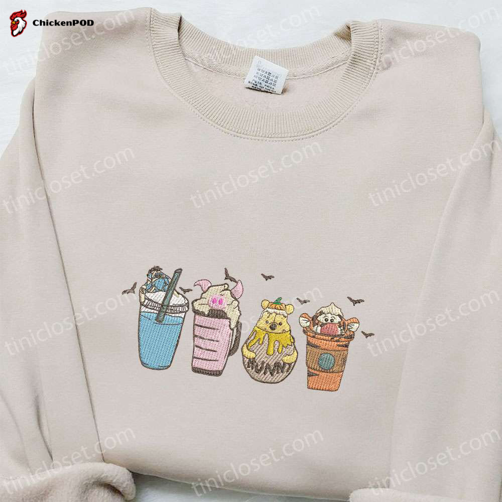 Winnie The Pooh Fall Coffee Embroidered Sweatshirt: Disney Characters Shirt Best Halloween Gift Ideas