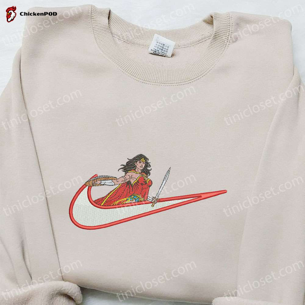 Superhero Movie Hoodie & Shirt: Wonder Women x Swoosh Embroidered DC Cinematic Universe – Best Family Gift Ideas