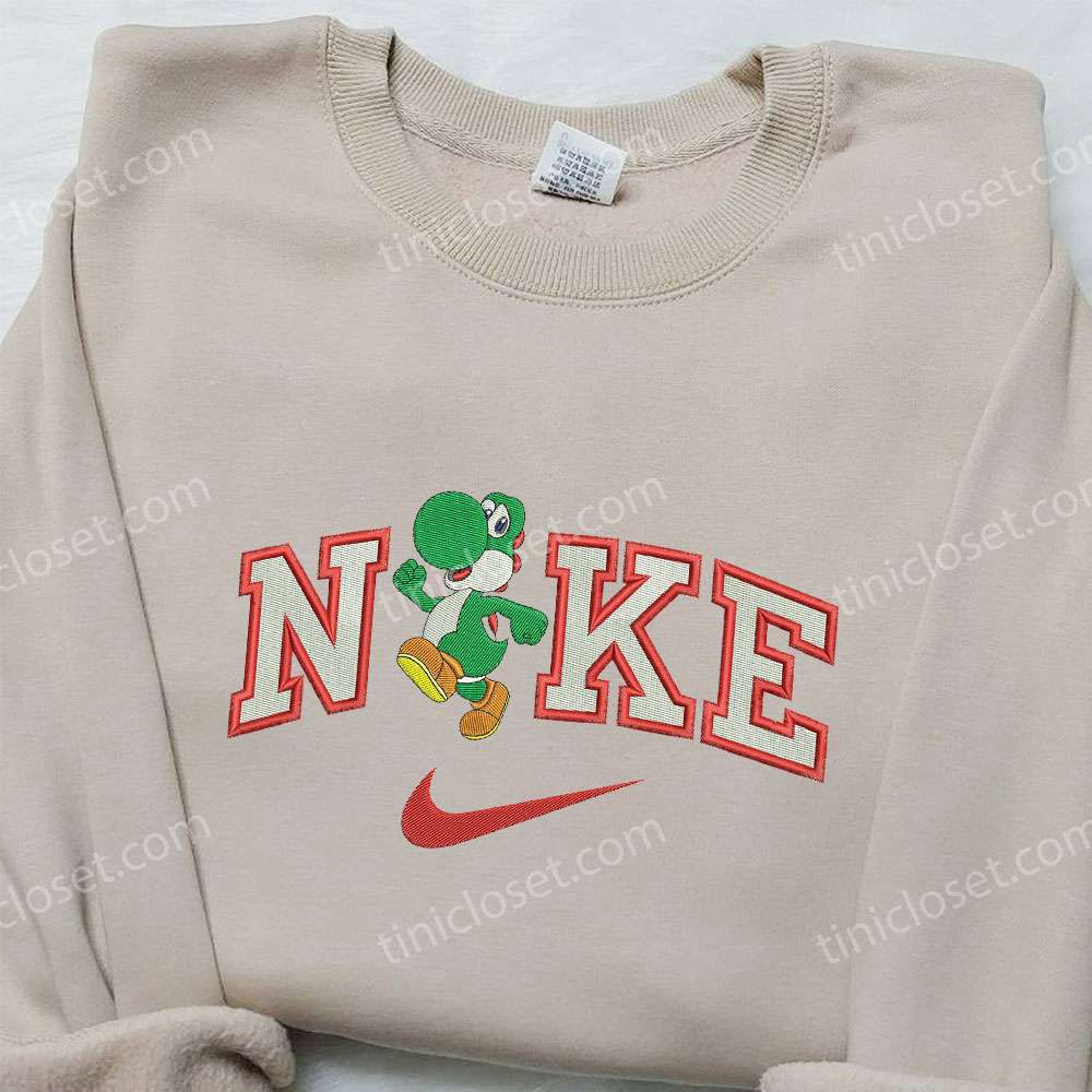 Yoshi x Nike Embroidered Shirt Mario Shirt Custom Nike Tee – Unique and Stylish Embroidered Shirts